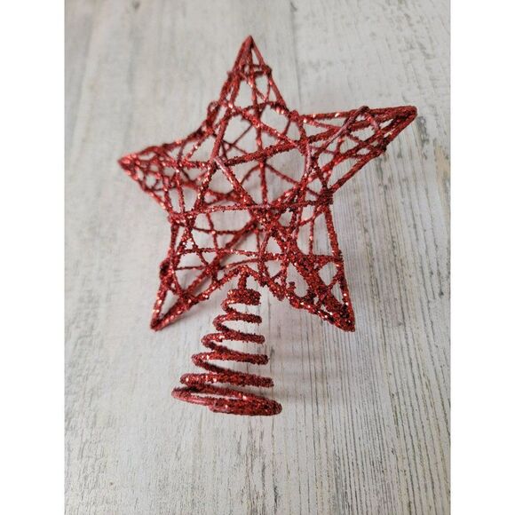 Red glitter tree topper star Xmas decor Christmas - Picture 2 of 4